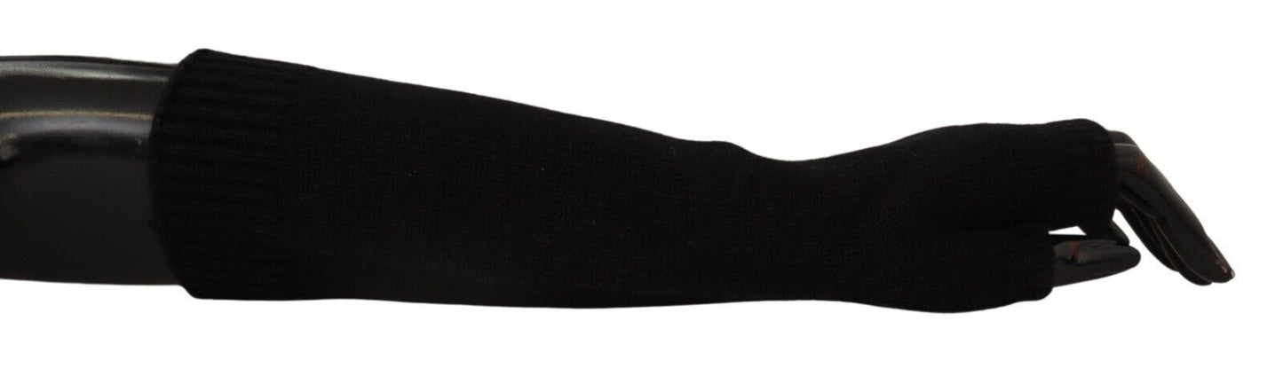 Dolce &amp; Gabbana – Schwarze, fingerlose Strickhandschuhe in Ellenbogenlänge