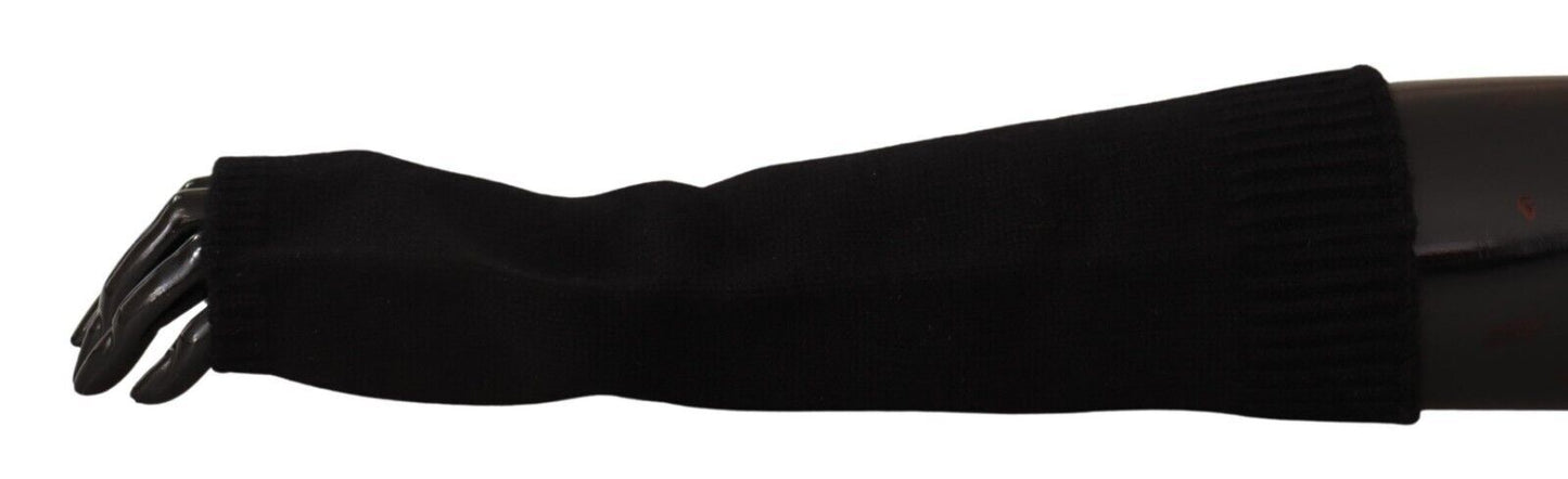 Dolce &amp; Gabbana – Schwarze, fingerlose Strickhandschuhe in Ellenbogenlänge