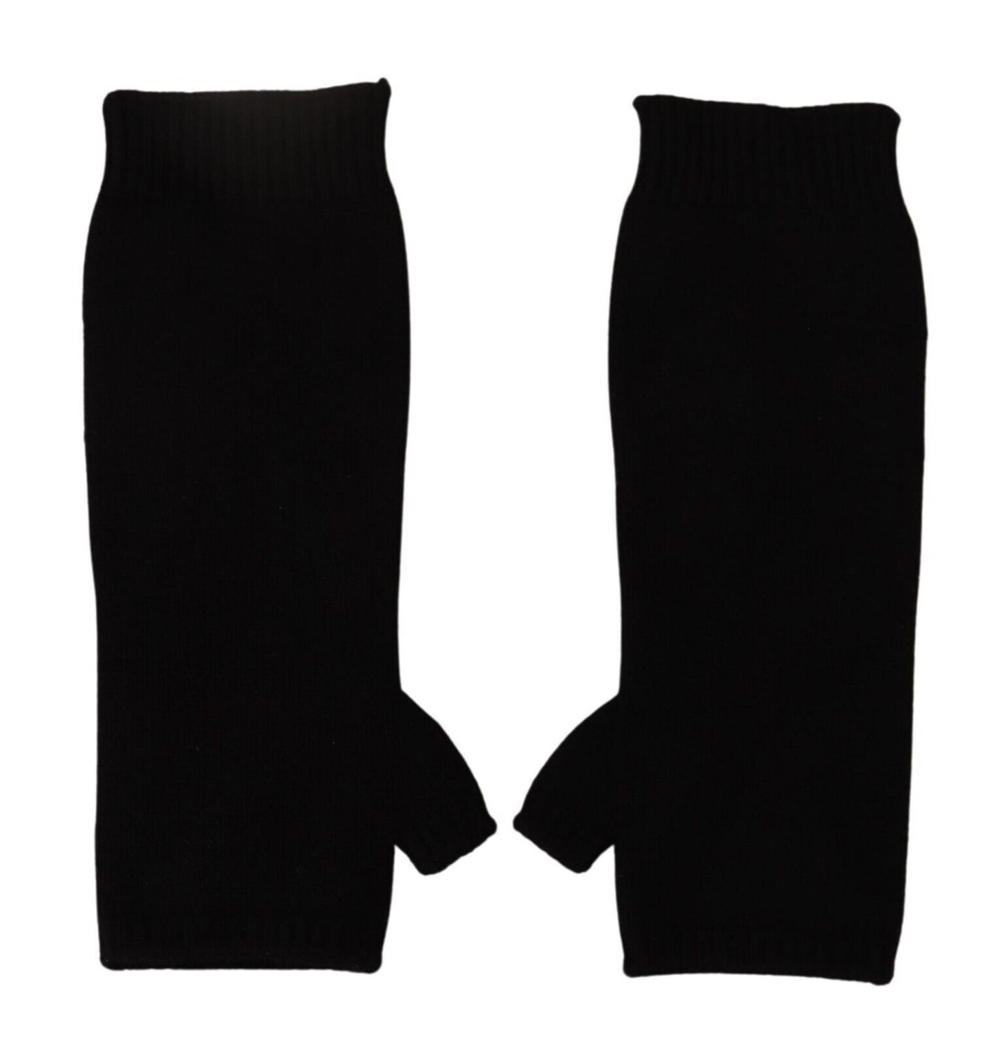 Dolce &amp; Gabbana – Schwarze, fingerlose Strickhandschuhe in Ellenbogenlänge