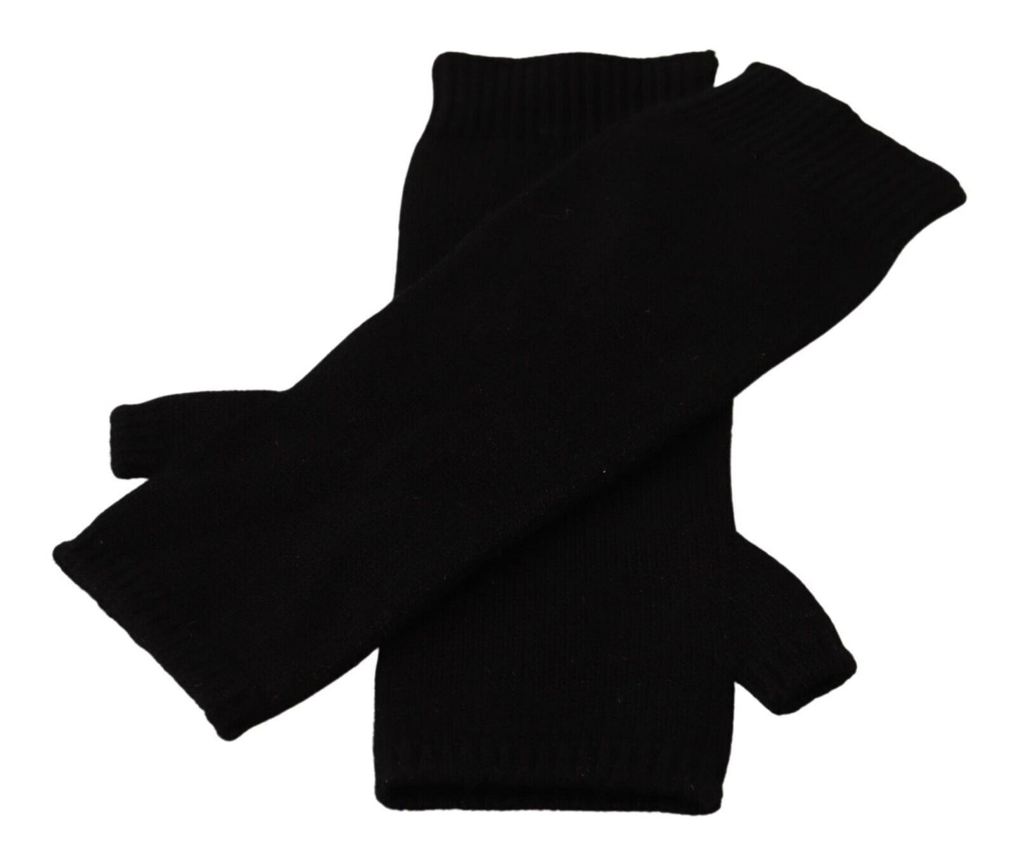 Dolce &amp; Gabbana – Schwarze, fingerlose Strickhandschuhe in Ellenbogenlänge