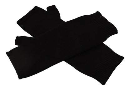 Dolce &amp; Gabbana – Schwarze, fingerlose Strickhandschuhe in Ellenbogenlänge