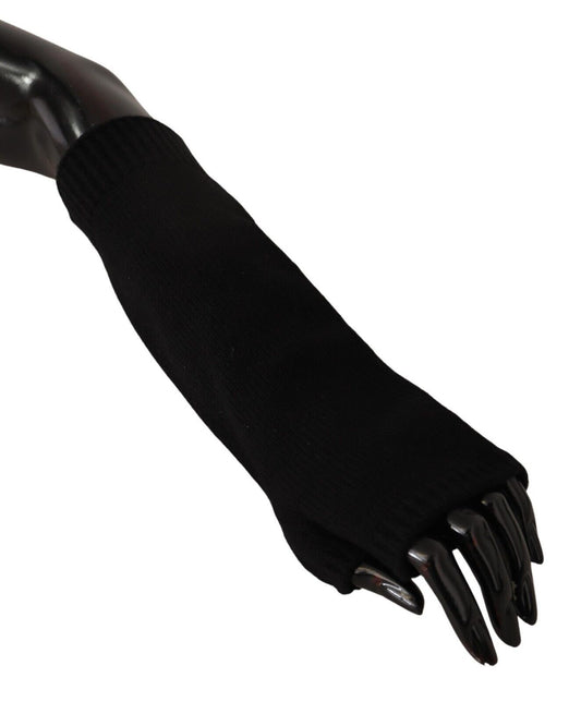 Dolce &amp; Gabbana – Schwarze, fingerlose Strickhandschuhe in Ellenbogenlänge