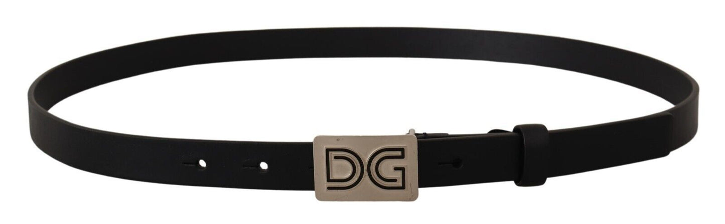 Dolce &amp; Gabbana Gürtel aus schwarzem Leder mit silberner DG-Logoschnalle