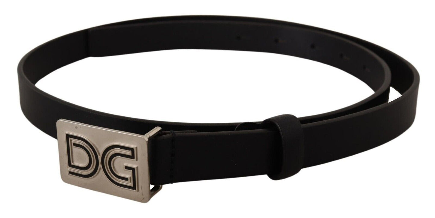 Dolce &amp; Gabbana Gürtel aus schwarzem Leder mit silberner DG-Logoschnalle
