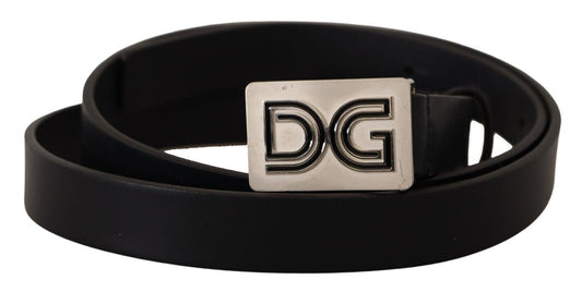 Dolce &amp; Gabbana Gürtel aus schwarzem Leder mit silberner DG-Logoschnalle