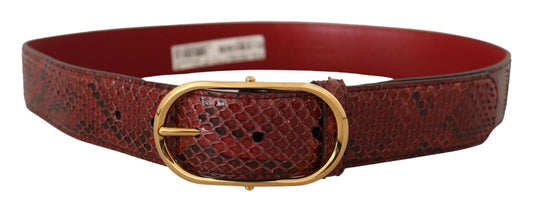 Dolce &amp; Gabbana – Roter Gürtel aus exotischem Leder mit ovaler Schnalle und Gold