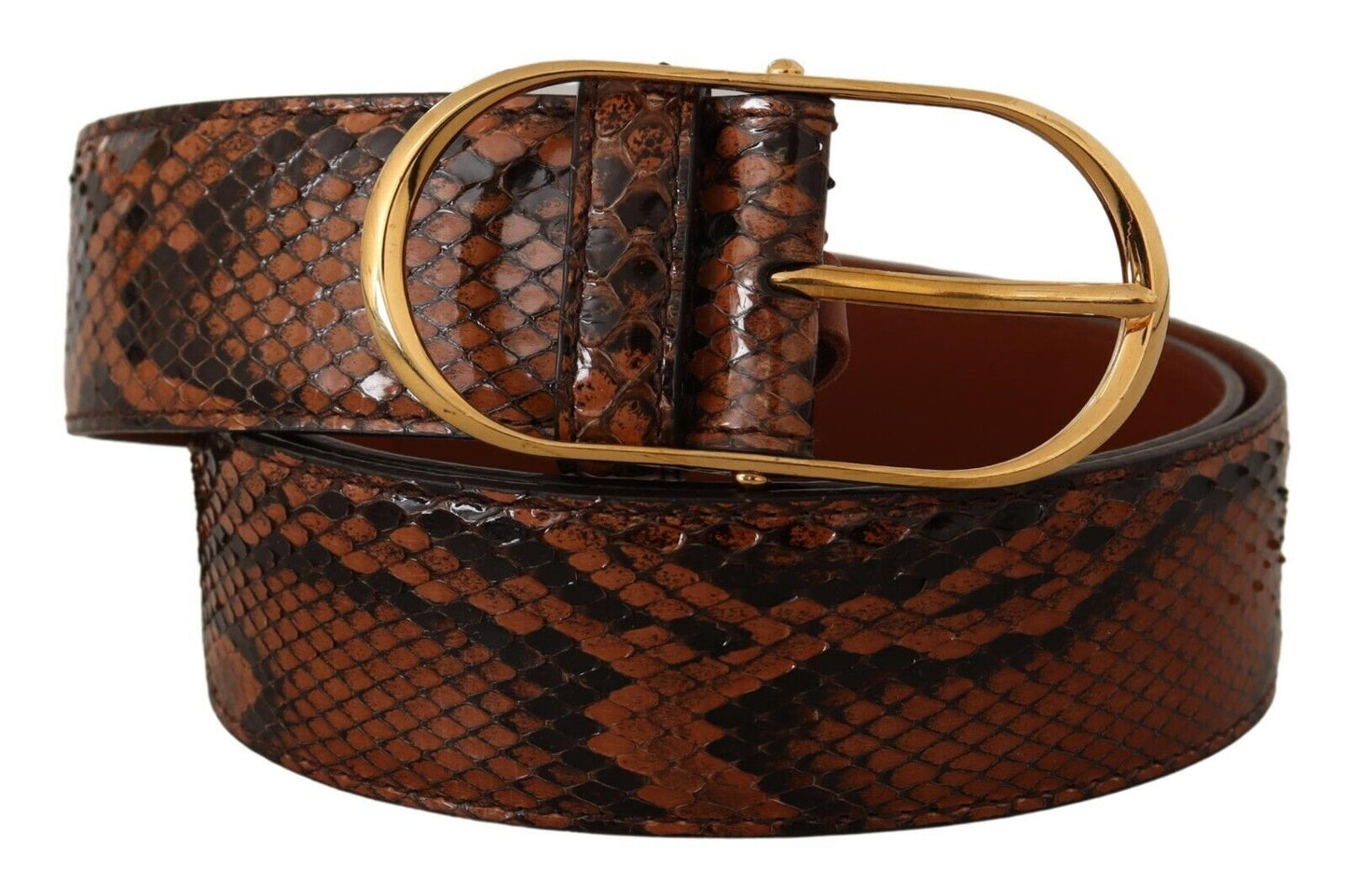 Dolce &amp; Gabbana – Brauner Gürtel aus exotischem Leder mit ovaler Schnalle und Gold