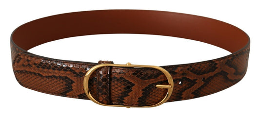 Dolce &amp; Gabbana – Brauner Gürtel aus exotischem Leder mit ovaler Schnalle und Gold