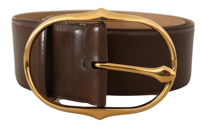 Dolce &amp; Gabbana Brauner Ledergürtel mit ovaler Schnalle aus goldfarbenem Metall