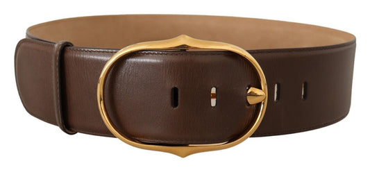 Dolce &amp; Gabbana Brauner Ledergürtel mit ovaler Schnalle aus goldfarbenem Metall