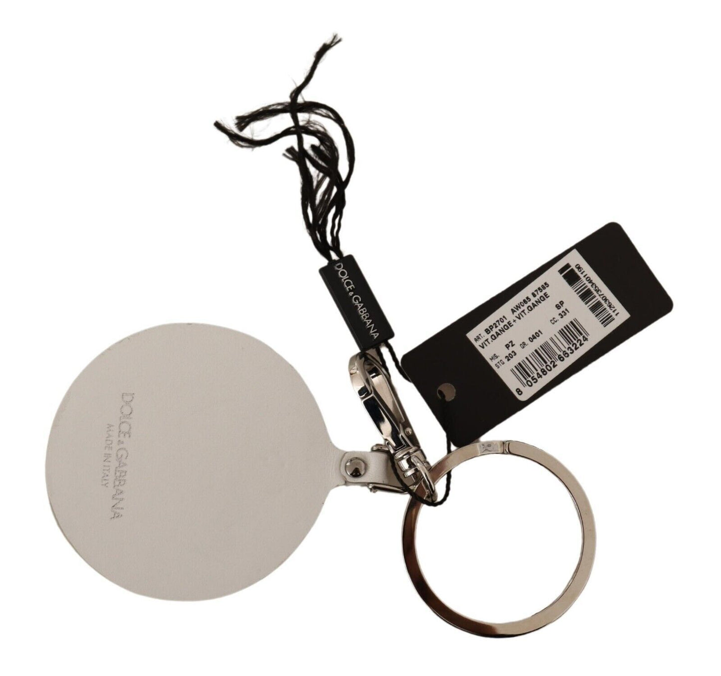 Dolce &amp; Gabbana White Leather Fish Metal Silver Tone Keyring Keychain