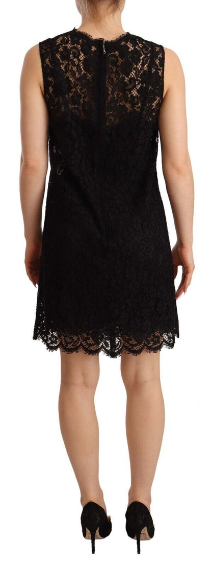 Dolce &amp; Gabbana – Schwarzes, ärmelloses Minikleid aus floraler Spitze