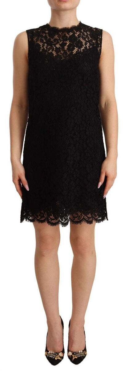 Dolce &amp; Gabbana – Schwarzes, ärmelloses Minikleid aus floraler Spitze