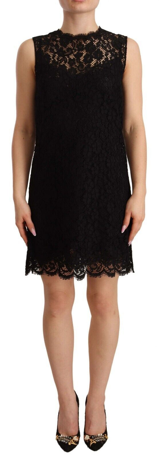 Dolce &amp; Gabbana – Schwarzes, ärmelloses Minikleid aus floraler Spitze