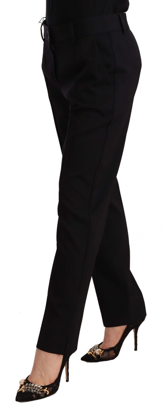Dolce &amp; Gabbana – Schwarze, enge Wollhose mit mittlerer Taille