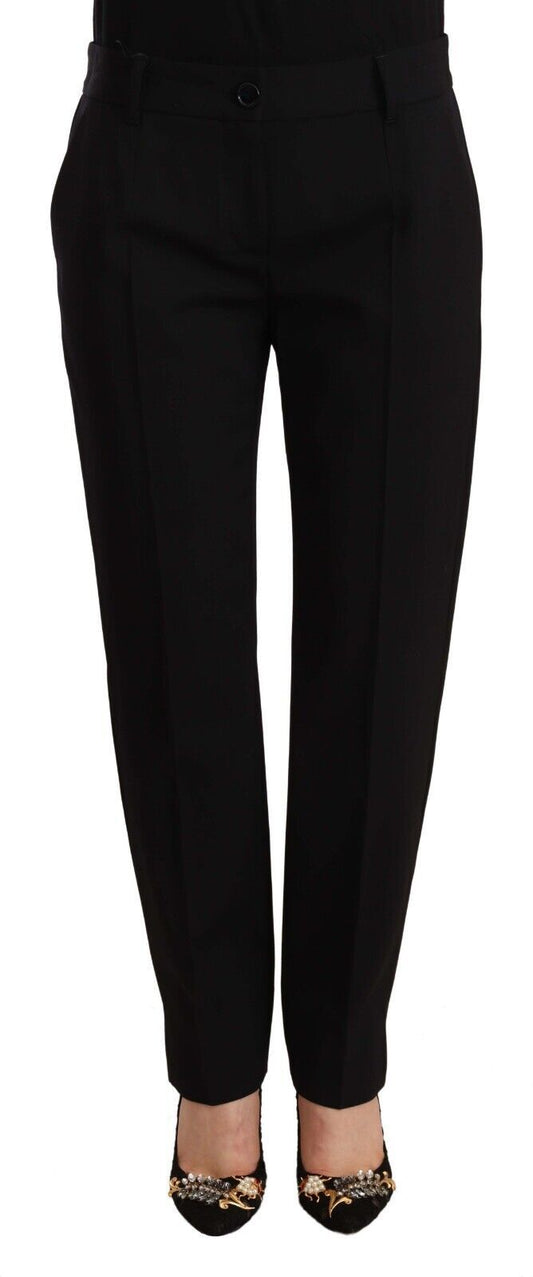 Dolce &amp; Gabbana – Schwarze, enge Wollhose mit mittlerer Taille