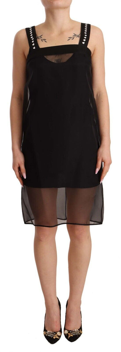 Dolce &amp; Gabbana – Schwarzes Mini-Etuikleid aus Stretch-Seide mit Kristallen