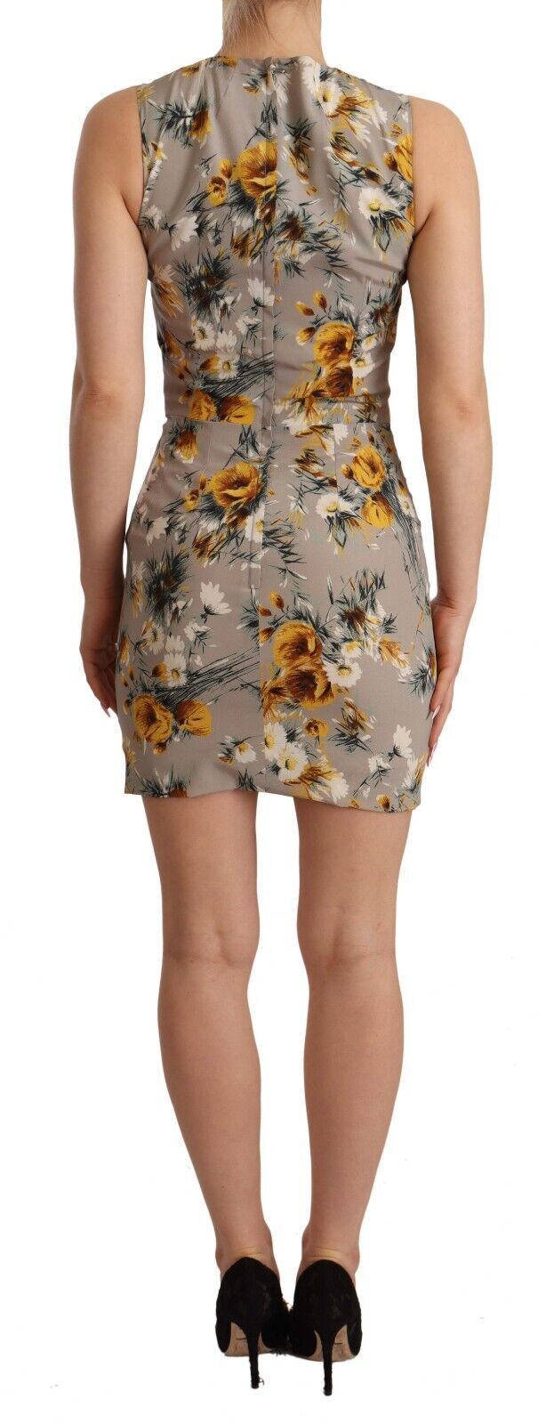 Dolce &amp; Gabbana Gray Silk Stretch Floral Sheath Mini Dress