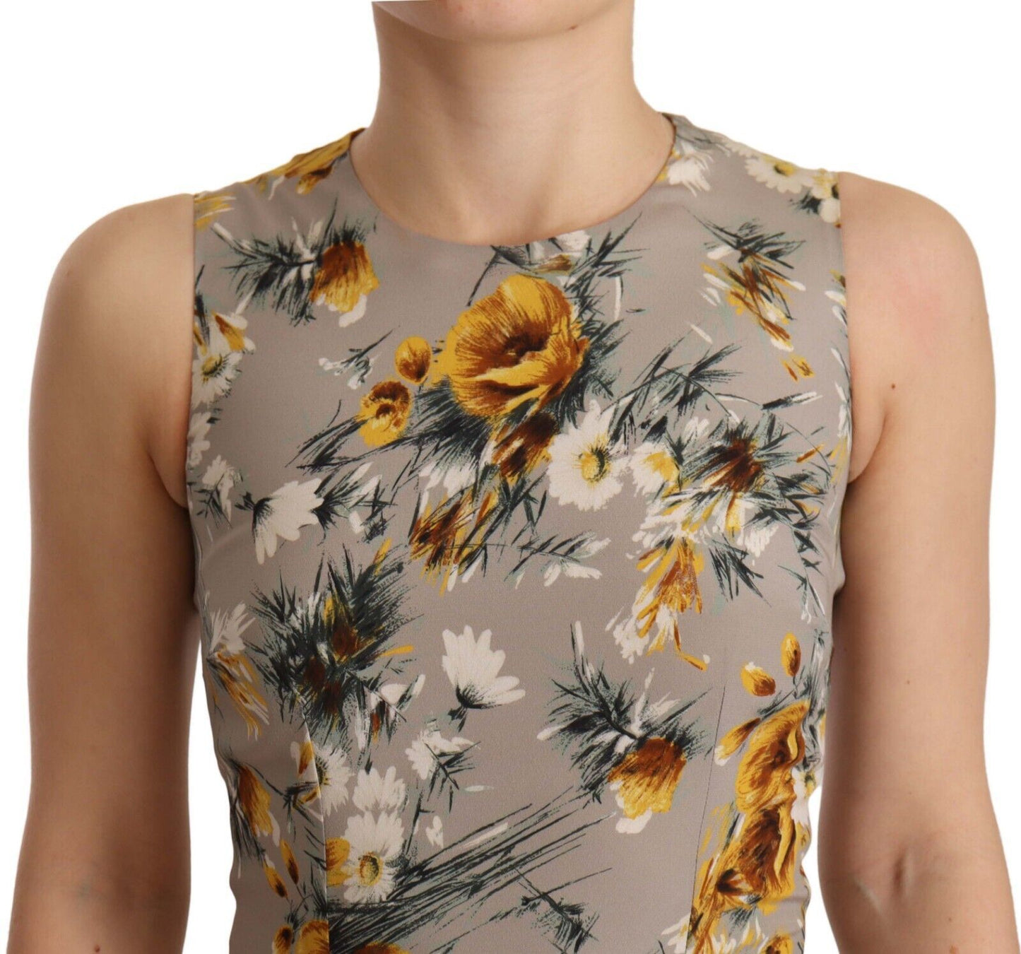 Dolce &amp; Gabbana Gray Silk Stretch Floral Sheath Mini Dress