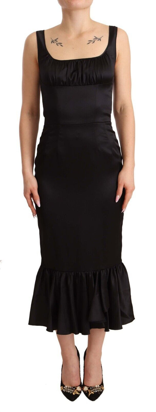 Dolce &amp; Gabbana – Schwarzes, figurbetontes Meerjungfrauen-Midikleid aus Stretch-Seide