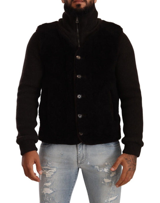 Dolce &amp; Gabbana – Schwarze Lederjacke für Herren mit Rollkragen