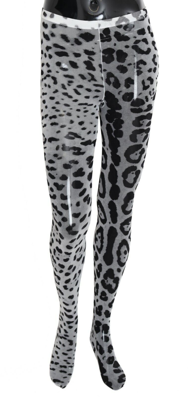 Dolce &amp; Gabbana – Nylon-Strumpfhose aus Netzstoff mit Leopardenmuster in Grau
