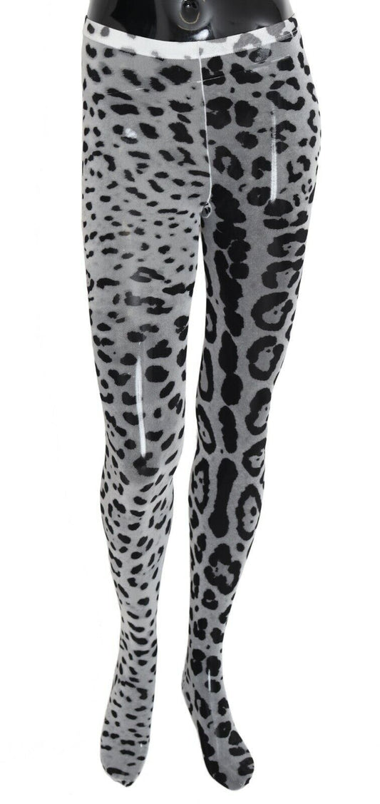 Dolce &amp; Gabbana – Nylon-Strumpfhose aus Netzstoff mit Leopardenmuster in Grau