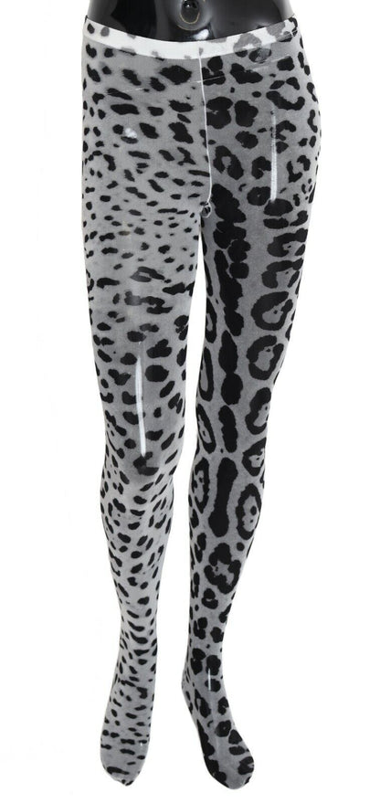 Dolce &amp; Gabbana – Nylon-Strumpfhose aus Netzstoff mit Leopardenmuster in Grau
