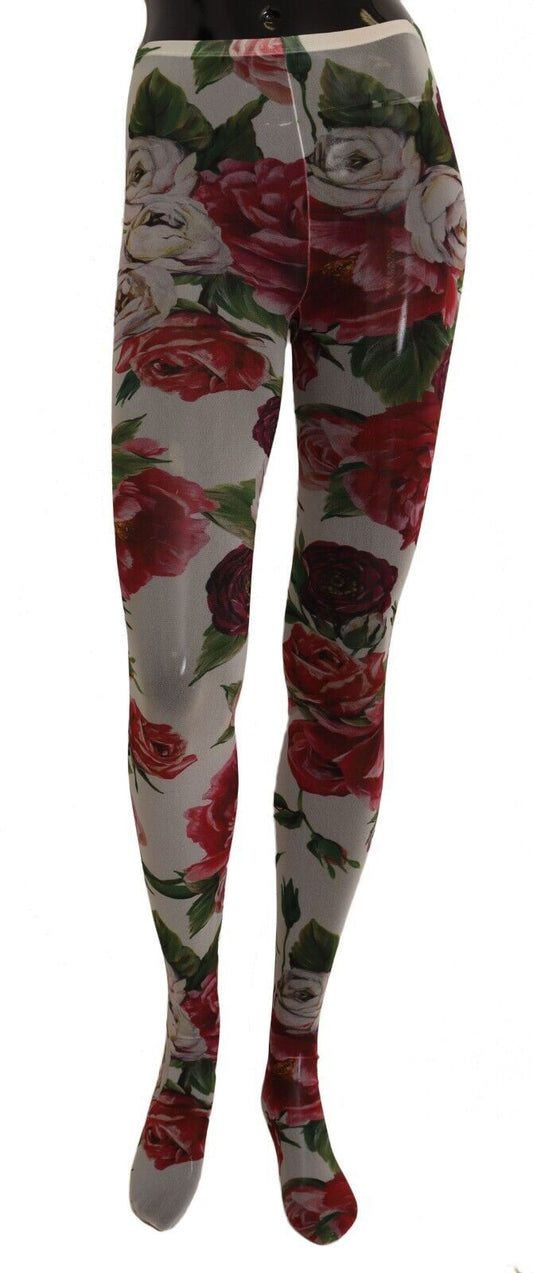 Dolce &amp; Gabbana – Weiße Strumpfhose mit Blumenmuster und Nylonstrümpfen