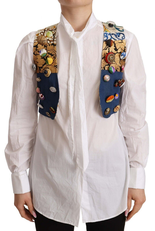 Dolce &amp; Gabbana – Mehrfarbig verziertes Taillenmantel-Baumwolloberteil