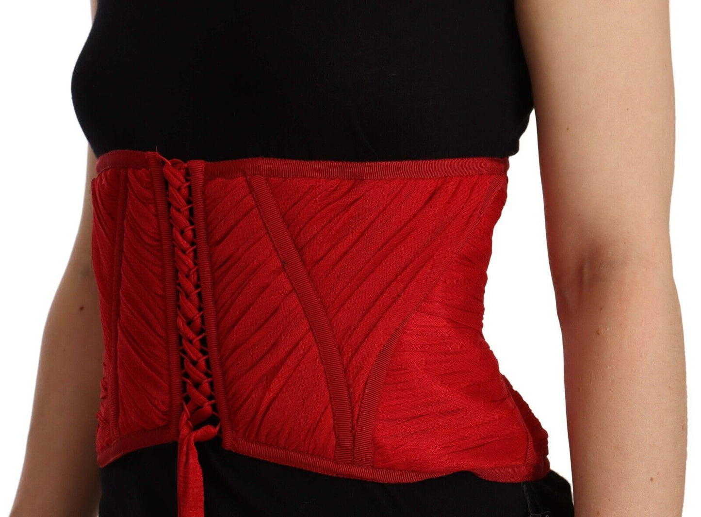 Dolce &amp; Gabbana – Seidentop mit Korsettgürtel und Stretch-Taillenriemen in Rot
