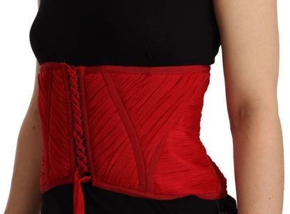 Dolce &amp; Gabbana – Seidentop mit Korsettgürtel und Stretch-Taillenriemen in Rot