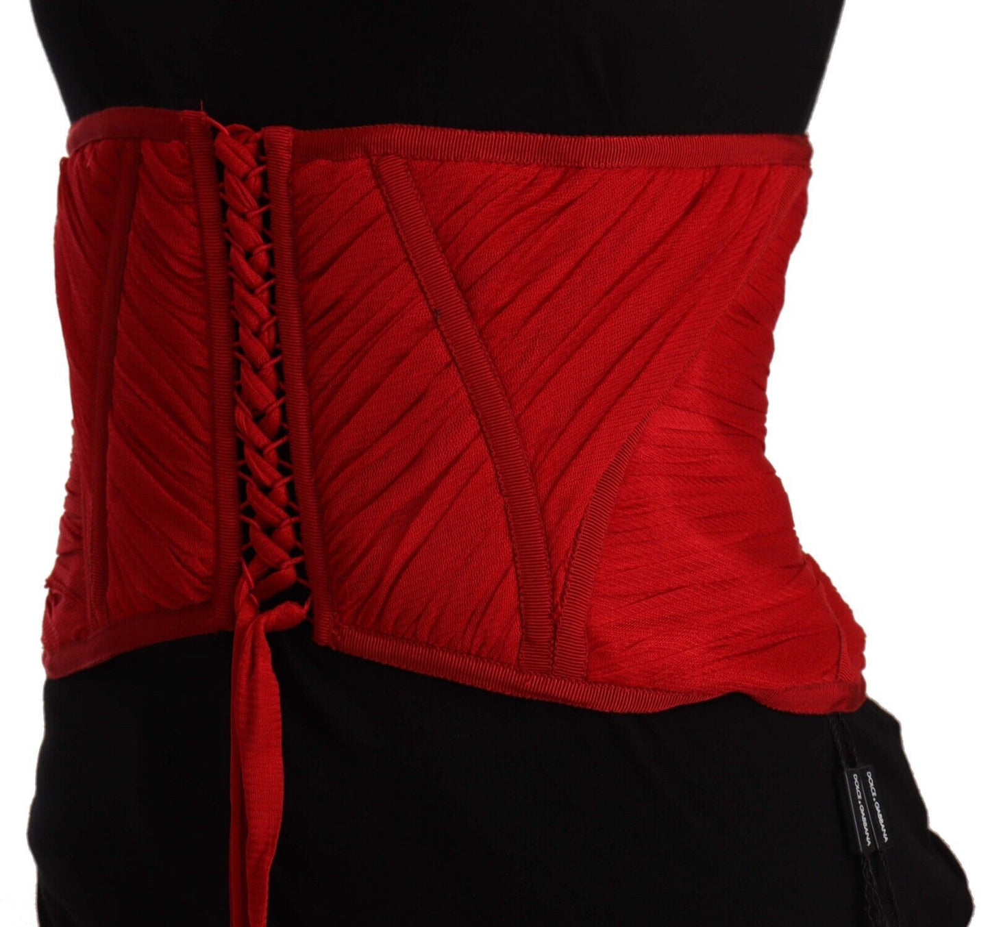 Dolce &amp; Gabbana – Seidentop mit Korsettgürtel und Stretch-Taillenriemen in Rot