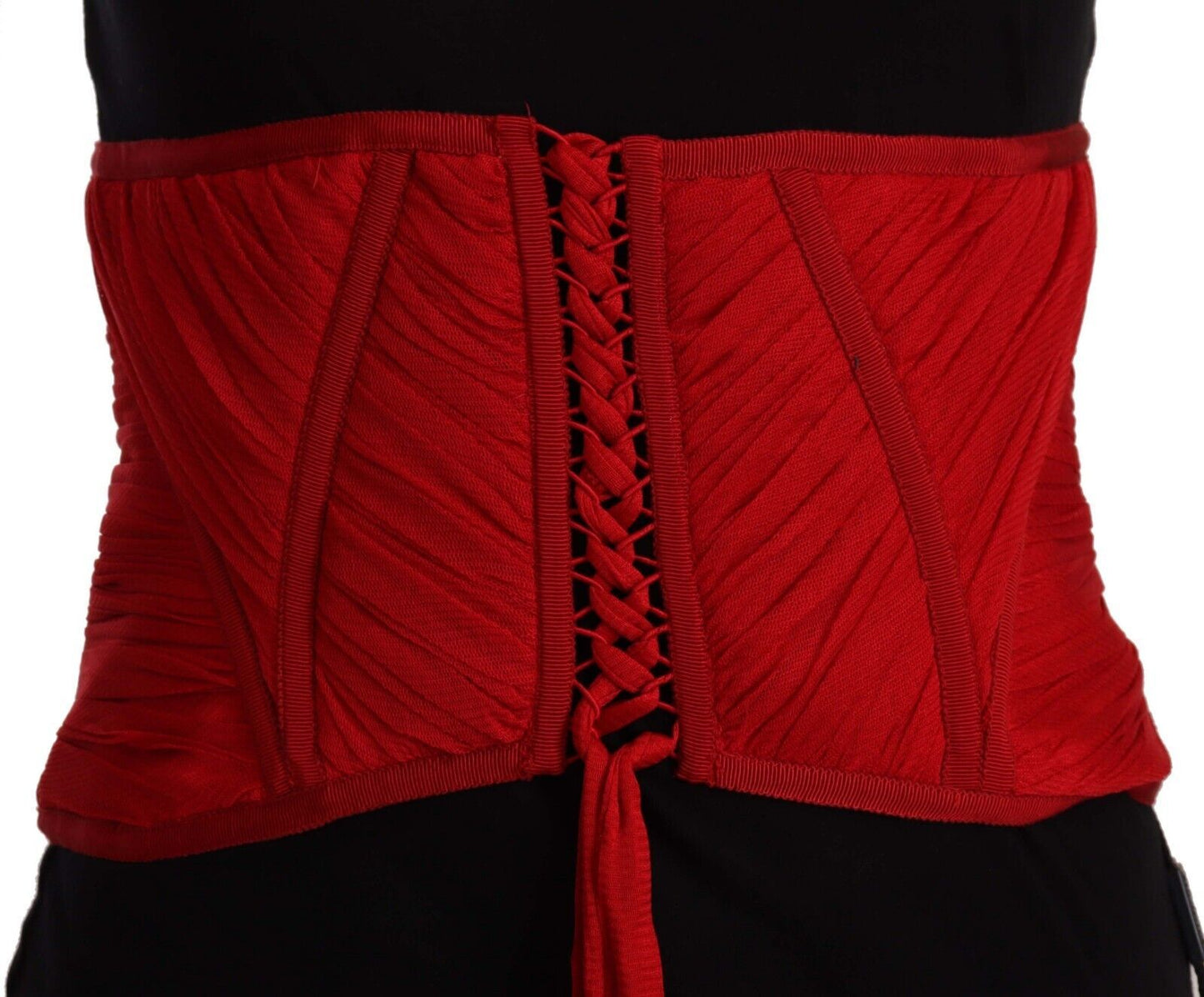 Dolce &amp; Gabbana – Seidentop mit Korsettgürtel und Stretch-Taillenriemen in Rot