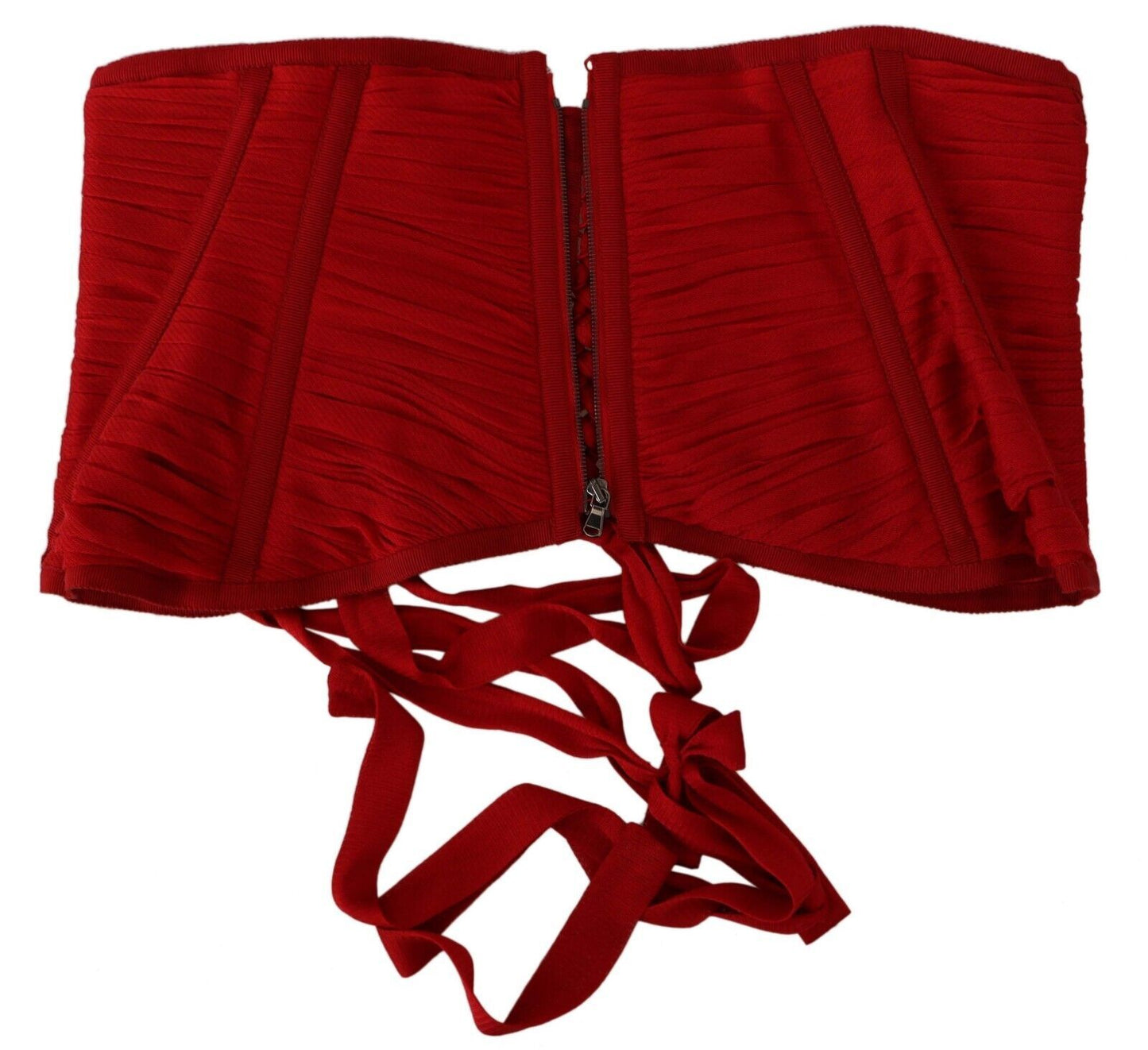 Dolce &amp; Gabbana – Seidentop mit Korsettgürtel und Stretch-Taillenriemen in Rot