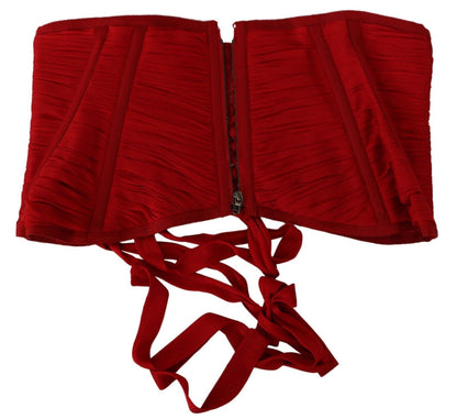 Dolce &amp; Gabbana – Seidentop mit Korsettgürtel und Stretch-Taillenriemen in Rot
