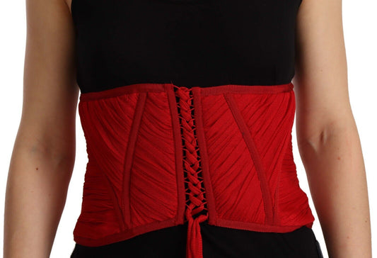 Dolce &amp; Gabbana – Seidentop mit Korsettgürtel und Stretch-Taillenriemen in Rot