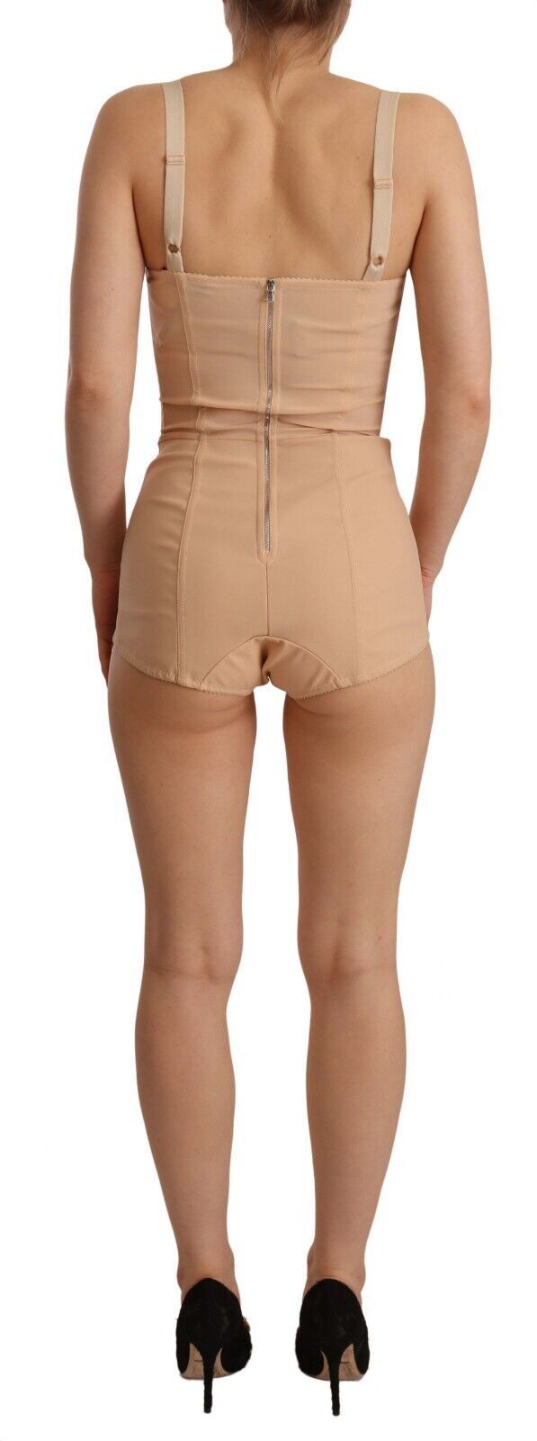 Dolce &amp; Gabbana Beige Nylon-Bodysuit mit Blumenspitze