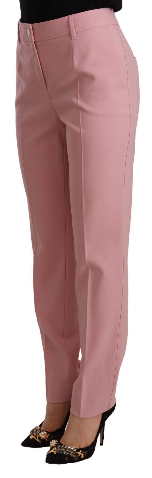 Dolce &amp; Gabbana – Hose aus Wollstretch mit hoher Taille in Rosa