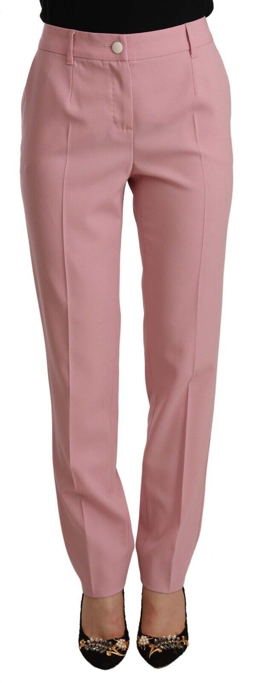 Dolce &amp; Gabbana – Hose aus Wollstretch mit hoher Taille in Rosa