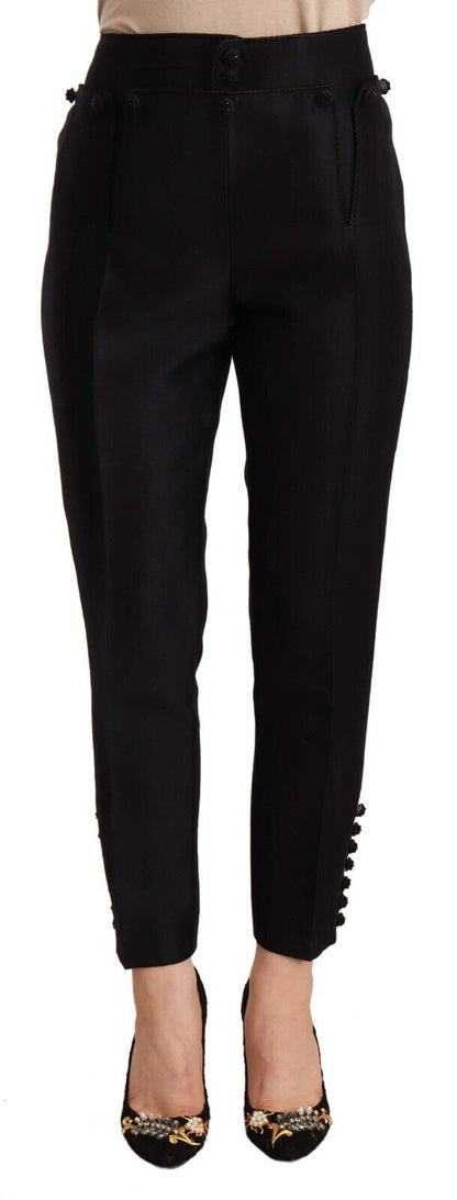 Dsquared² – Schwarze, verkürzte Hose mit hoher Taille und Knopfverzierung
