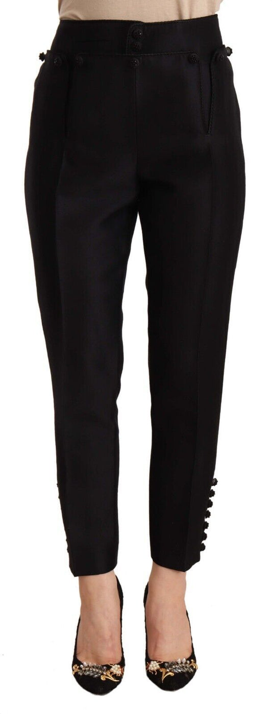 Dsquared² – Schwarze, verkürzte Hose mit hoher Taille und Knopfverzierung