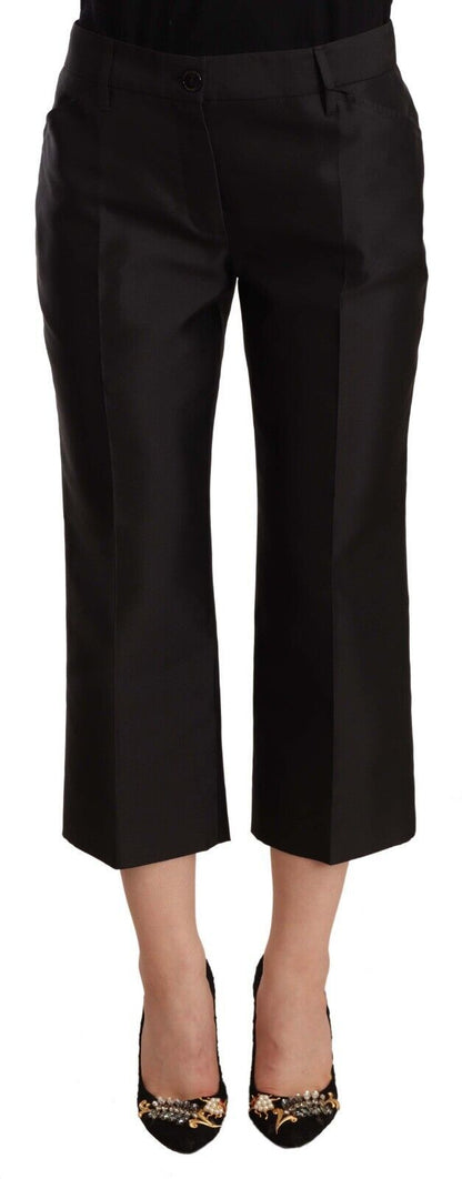 Dolce &amp; Gabbana – Schwarze, ausgestellte, kurze Hose aus 100 % Seide