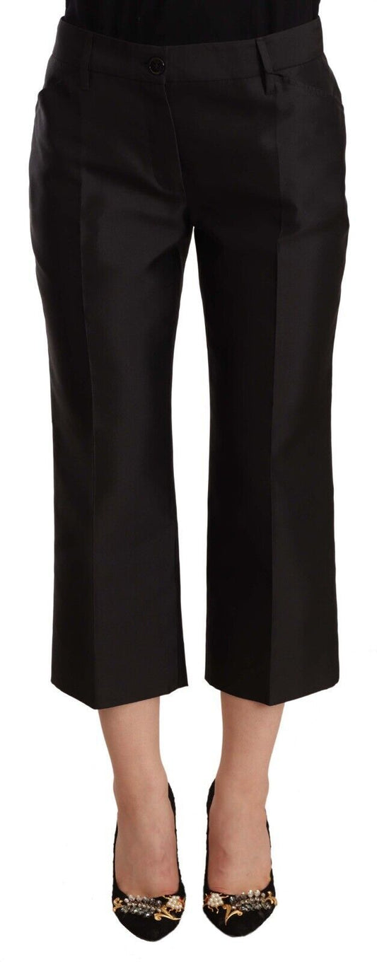 Dolce &amp; Gabbana – Schwarze, ausgestellte, kurze Hose aus 100 % Seide