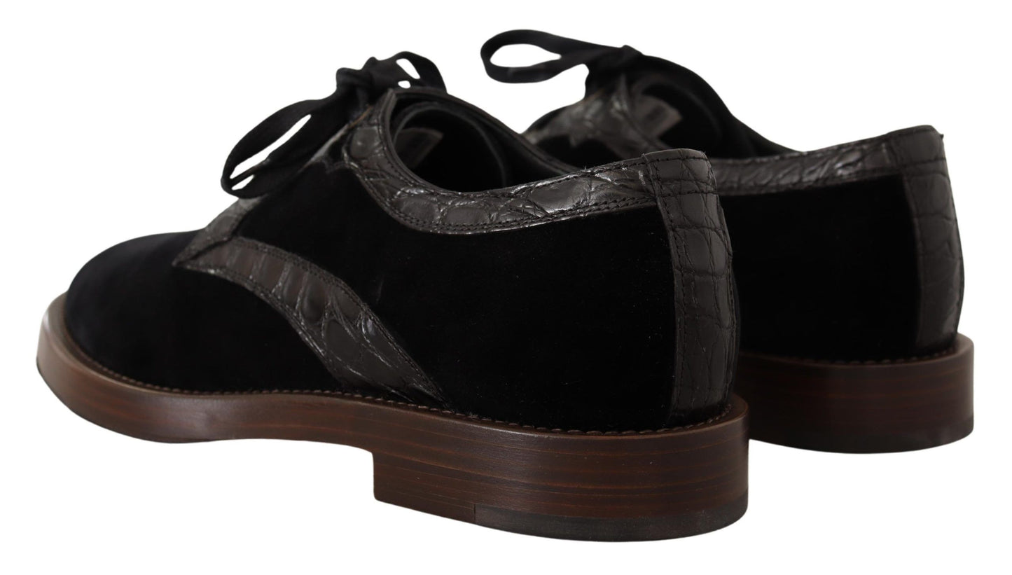 Dolce &amp; Gabbana – Schwarze Samtschuhe aus exotischem Leder