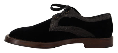 Dolce &amp; Gabbana – Schwarze Samtschuhe aus exotischem Leder