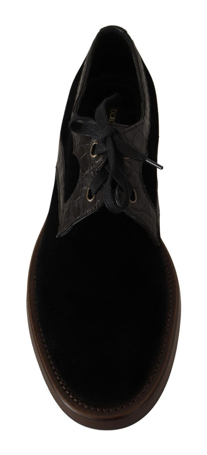 Dolce &amp; Gabbana – Schwarze Samtschuhe aus exotischem Leder