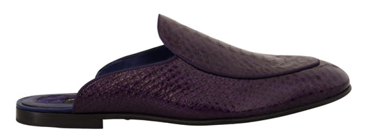 Dolce &amp; Gabbana – Flache Slides aus exotischem Leder in Lila