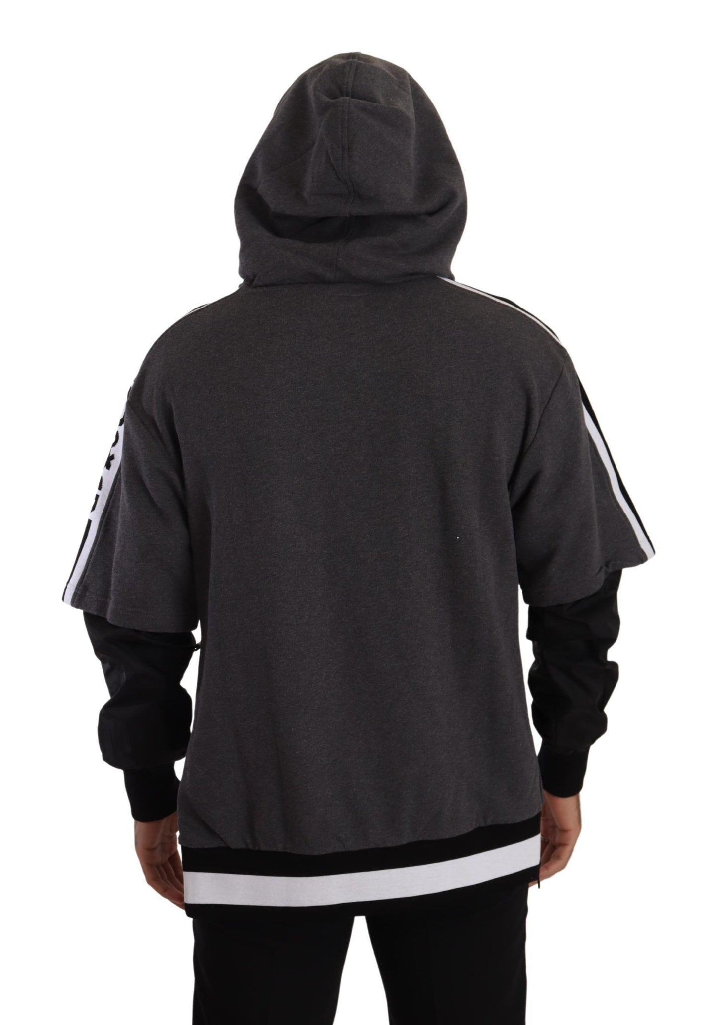 Dolce &amp; Gabbana Grau-Schwarzer Baumwollpullover mit Kapuze #DGMILLENNIALS
