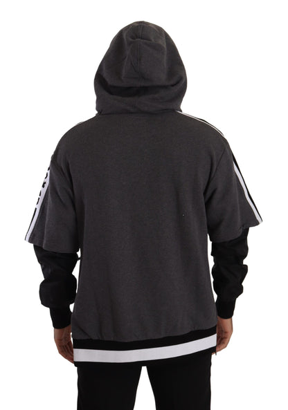Dolce &amp; Gabbana Grau-Schwarzer Baumwollpullover mit Kapuze #DGMILLENNIALS